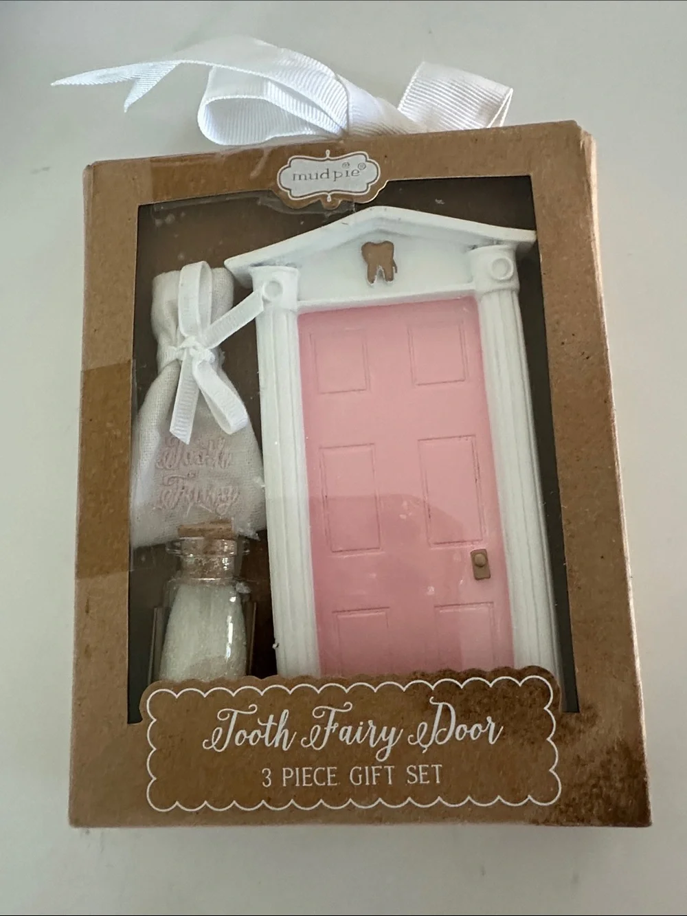Mud Pie Pink and White Tooth Fairy Door Gift Set